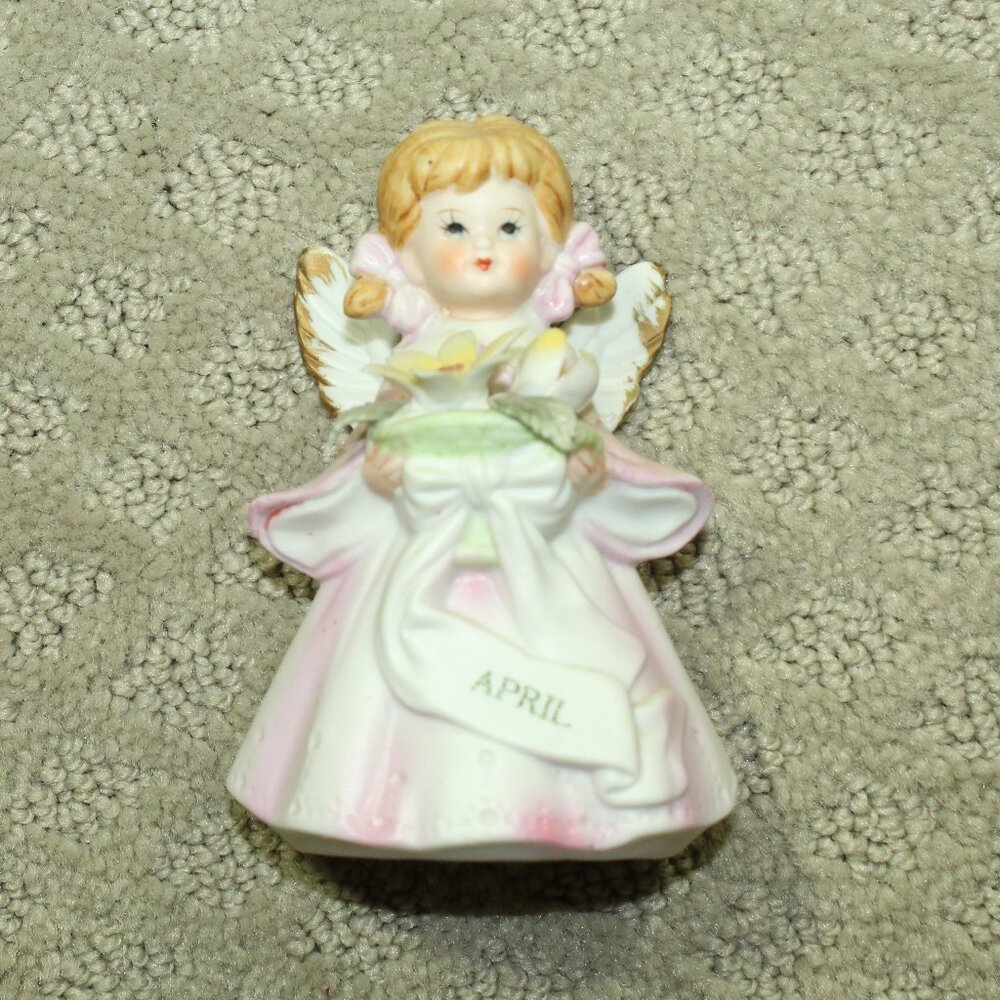 Vintage Pink 4.5" Ceramic "April" Angel Figurine